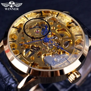 Winner Watch Мъжки часовник със златен скелетоном, Кожена каишка, Ръчни часовници с механично ръчно от Мъжки часовници Relogio Masculino Reloj Hombre 2023