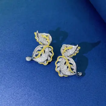 YM2023 Изискани бижута от 18 каратово злато с естествени жълти диаманти 0,44 карата Дамски обеци-карамфил за жени Празнични подаръци
