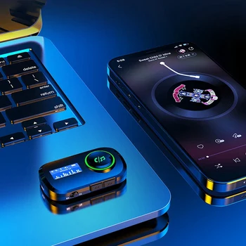 Автомобилен LCD Дисплей Bluetooth 5.0 Аудио Предавател, Приемник, AUX Стерео MP3-Плейър Handfrees Безжичен Адаптер За Разговори 0
