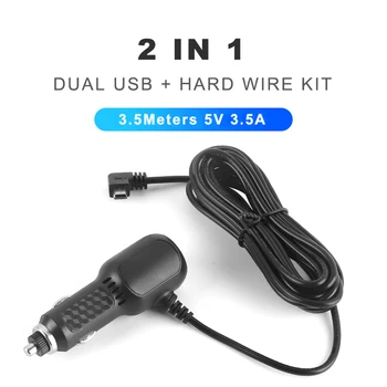 Автомобилен Видеорекордер Hardwire Комплект LED Light Dual USB Кабелът За Зареждане на Авто Запалка 5V 3.5 A 3,5 м Mini Micro един dashcam Кабел DVR Тел