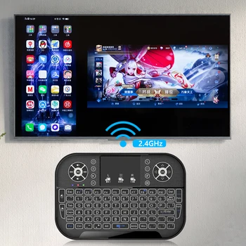 Акумулаторна ергономична безжична клавиатура Air Mouse със сензорен панел и подсветка за TV Box