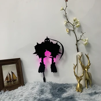 Аниме Fullmetal Alchemist Силуэтный Лампа за декор спални, с монтиран на стената лампа, Черен Акрил, с монтиран на стената лампа, Украса на стаята лека нощ