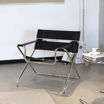 Античен Дизайнерски стол за дневна, домашно Седло от неръждаема стомана, Кожена Сгъваем диван-стол за почивка, Директен доставка