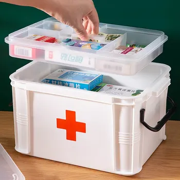 Аптечка За Първа Помощ Кутия За Съхранение На Лекарства Преносим Авариен Кутия Домакински Двуслойни Кутии За Лекарства Организатор За Съхранение На Медицински Набиране 0