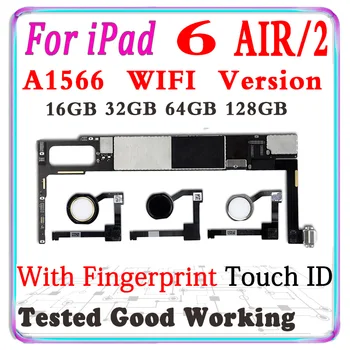 Безплатна версия на iCloud Original A1566 За дънната платка на iPad 6 Air 2 с Touch ID 16g 64gb 128gb За логически платки iPad 6 Air 2 A1566