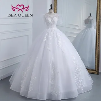 Бистра горловина с пищни ръкави 2023 Европейските сватбени рокли на принцеси за жени, Сватбената рокля на булката от перли, мъниста, дантела, качествено сватбена рокля WX0319