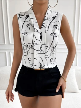 Блуза без ръкави, с абстрактен дизайн и графична складкой в сгъвката.
