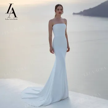 Булчинската рокля без ръкави LelaAcra 2022 Винтажное Атласное Русалка 