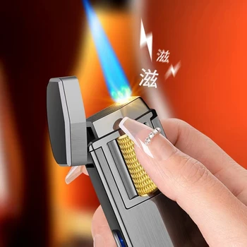 Ветрозащитная запалка от платина проводник със син пламък, газова електрическа вградена визуална газов капан, метална роликовая запалка, технология подарък