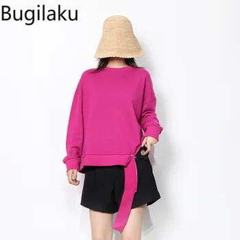 Високи улични модни асиметрични блузи Bugilaku, женски свободни горнища с кръгло деколте и дълъг ръкав, дамски ежедневни разнообразни дамски блузи 0