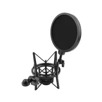 Висококачествен 1 комплект шок стойка за микрофон с вграден филтър, черен комплект, най-новият