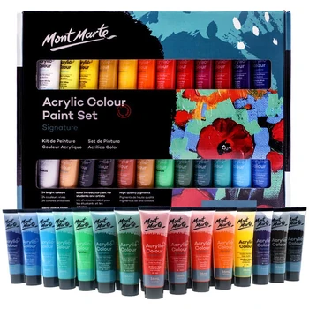Висококачествен Комплект акрилни бои Mont Marte Боя за тъкани от текстилни влакна Пигментни Акрилни бои за рисуване на 36 мл x 24 Цвята