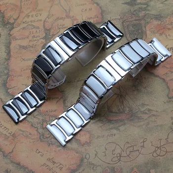 Висококачествен каишка за часовник от неръждаема стомана, керамика, черно-бели каишки за часовници, гривни, 18 мм, 20 мм, 22 мм, подходящи Samsung Gear Frontier