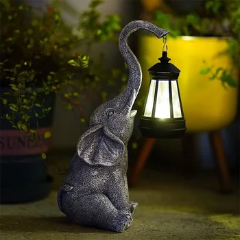 Водоустойчив Външен Слънчев Градински лампа, Окачена лампа във формата на Слон, за украса, Изделия от смола за животни, Лампа за тревата в двора