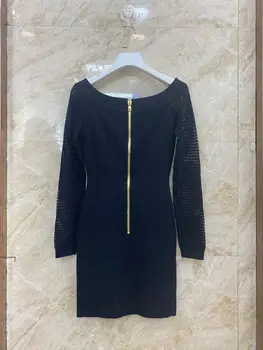 Вязаное рокля с открити рамене 2024 - Однолинейный силует, кухи дълъг ръкав