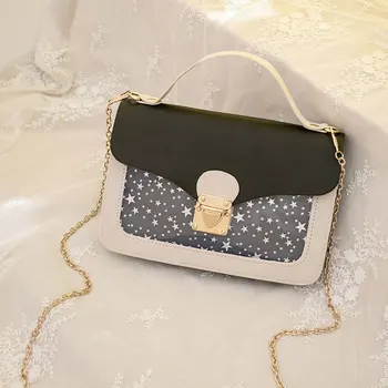 Дамски мини-малка Квадратна чанта през рамо с модерните звезди и искри, дизайнерска чанта-месинджър през рамо, клатч, чантата, чанти
