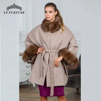 Дамски палта от естествен лисьего кожа 2020 г., естествена кожа, кожа от естествен Кашмир, дамско яке от лисьего кожа с яка-шуба с високо качество