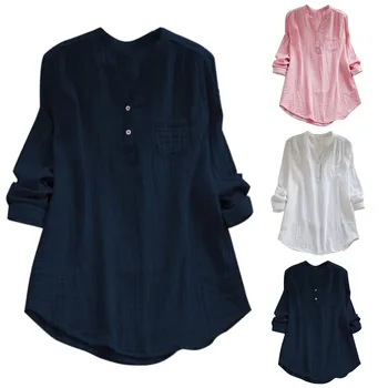 Дамски памучен бельо блуза с дълъг ръкав, дамски однотонная Свободна ежедневни риза с дълъг ръкав, ризи оверсайз, Blusas Para Mujer 0