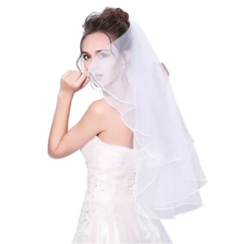 Дамски перлени фаты за младоженци, сватбена рокля, слоеве воали, тюлевая лента по ръба на сватба, сватбени аксесоари