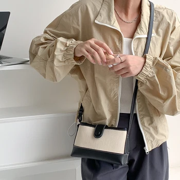Дамски чанта през рамо, стилна чанта за подмишниците от изкуствена холщовой на кожата, лоскутная чанта през рамо с голям капацитет за ежедневна употреба в офиса, чанта-прашка
