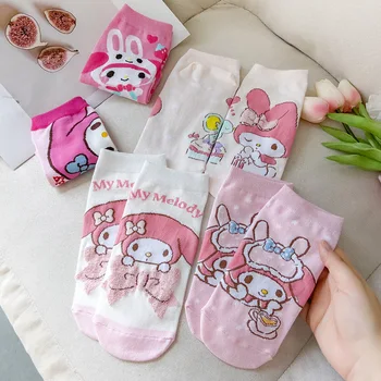 Дамски чорапи с шарките на розово зайче, японски модни памучни чорапи Kawaii, женски удобни меки къси чорапи за момичета, летни сладки чорапи за момичета