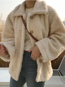 Дамско яке, новост в корейската версия на мода, елегантни есенно-зимни топли палта, блузи с отворотами за пътуване до работа, градинска дамски дрехи 0