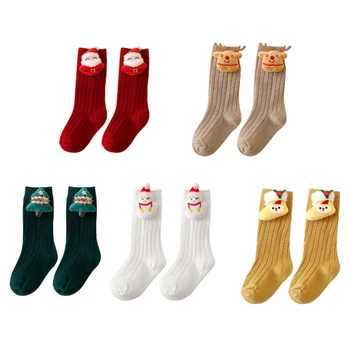 Детски коледни чорапи-Меки и удобни памучни чорапи с герои от анимационни филми, детски чорапи вертикални райета, чорапи с празничен дизайн, издръжливи 0