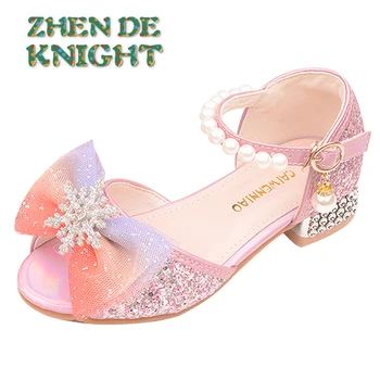 Детски обувки; Летни обувки на принцесата за момичета; Модни детски сандали с лък и перли; кристални обувки за момичета подметка;