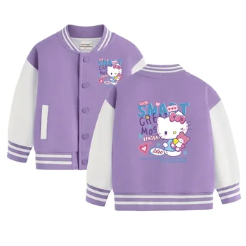 Детски памучен яке Sanrio hello kitty, пролет-есен ново палто за момичета, жилетка в стил колеж, ежедневни връхни дрехи