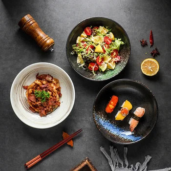 Домакински керамична чиния в японски стил, чинии за пържола, набор от съдове за готвене, чинии за предястие, ястие суши, чинии за кнедлите, CN (Origin) 8 инча