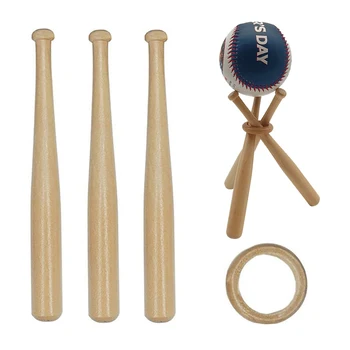 Дървен държач за бейзбол с мини-бейзболни бухалки и дървени кръгове, поставка за показване на бейзболна бита, държач за феновете на бейсболистов