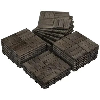 Дървени плочки за пода на 12 x 12 см за подови настилки, опаковки от 27 бройки, черен