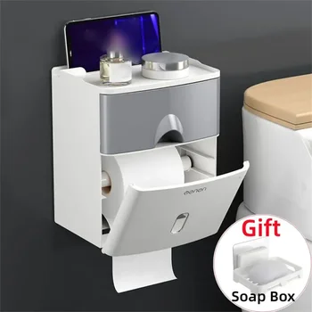 Държач за тоалетна хартия, водоустойчив кутия за съхранение на салфетки, Монтиране на стена, Органайзер за тоалетна хартия, аксесоари за баня