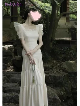 Елегантна вечерна рокля средна дължина с къс ръкав във френски стил, лятно дамско луксозно рокля-калъф, класическата Приказна рокля трапецовидна форма 2023 г.