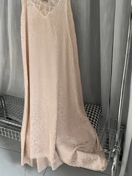 Женски халат Миди от 100% естествена коприна с неправилна форма, Леопардовый жакард, Сексуална лейси покритие, без ръкави, с V-образно деколте, Лято 2023, Женствена рокля-прашка
