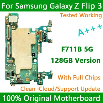 За Samsung Galaxy Z Flip 3 Отключена дънна платка 128 GB Отключен оригинална логическа такса SM-F711B Протестированная плоча с пълни чипове