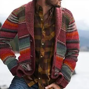 Зимна мъжка вълнена жилетка с качулка, пуловер налита на бой плетени, жилетка с отворена предна част на райе, палта с дълъг ръкав, яке, мъжки дрехи