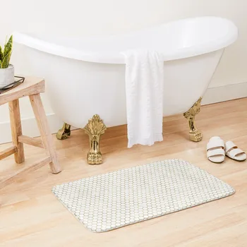 Златисто-бял модел на пчелна билата, Подложка за баня модел на пчелна билата, Постелки за баня и тоалетна, килим за баня, подложка за краката