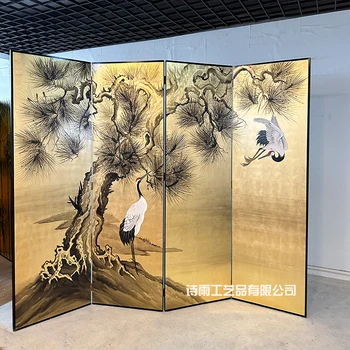 Изработена по поръчка сгъваема преграда от екрана ръчно рисувани златно фолио лакирана рисувани паравани древна бор се включи в японски стил