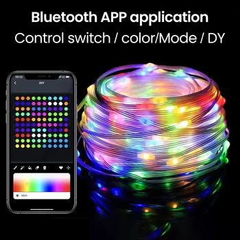 Интелигентен led венец, цветни RGB, Bluetooth приложение, Коледна гирлянда, с дистанционно управление, водоустойчив венец захранва от USB, 5/10 м