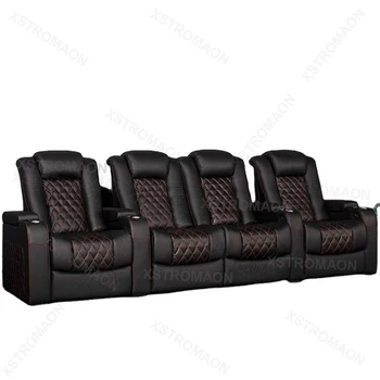 Италиански кожен диван за домашно кино, удобно театрално стол, електрическо дълбоко кресло с безжично зарядно устройство и led подсветка