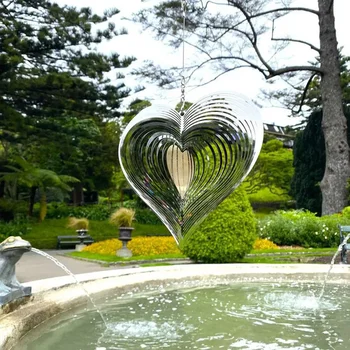 Квадратна Каплевидная форма във формата на сърце От неръждаема стомана 3D Въртящи Ветрозащитный Камбанка Метален Декор, Украса на дома градина Външни Вътрешни помещения