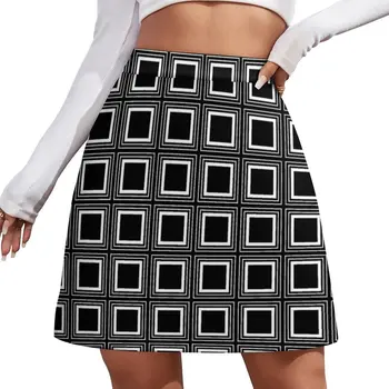 Квадратна черно-бяла мини-пола в ретро стил, луксозни дамски поли, училищни пола