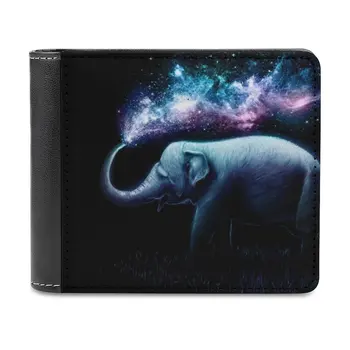 Кожена кесия Elephant Splash Мъжки портфейл от ръчно изработени персонално Чантата Подарък за деня на бащата Слон Космически Звезда на Черно-белите животни 0