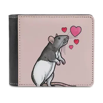 Кожена кесия с качулка Rat Love Topear, мъжки Класически черен портфейл, държач за кредитни карти, елегантен мъжки портфейл Rat, домашен плъх, необичайна плъх