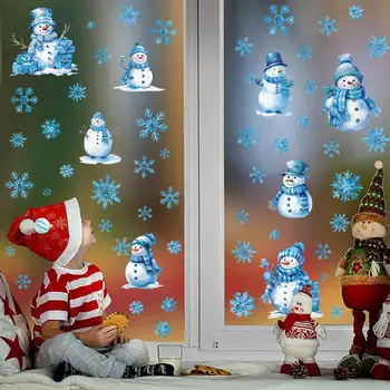 Коледни стикери за прозорците Трайни завеси във формата на снежинки, Празнични стикери за декорация стъклен прозорец с принтом снежинки, Дядо еднократна употреба