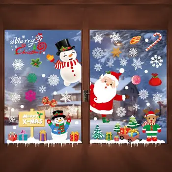 Коледни стикери по прозорците, стикери за прозорците във формата на снежинки, Празнични декорации за прозорци, 2 листа сменяеми електростатичния