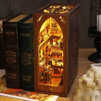 Комплекти вложки за дървени рафтове в усамотен ъгъл на Миниатюрни книги Библиотека Стелажи за книги на Светата Църква Куклени къщи bookshelf Занаяти, изработени ръчно изработени подаръци