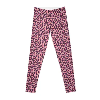 Коралово-розови гамаши с леопардовым принтом, дамски панталони за фитнес с ефект повдигащ, женски гамаши за фитнес с висока талия, женски гамаши за фитнес