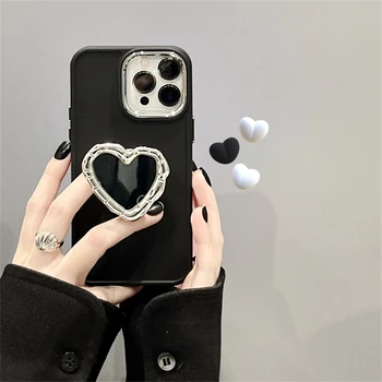 Корейски INS Love Heart Огледален Титуляр-Поставка Мек Калъф За Телефон iPhone 14 Pro Max 12 14 Pro С Покритие Луксозна Защитна Задната корица 0